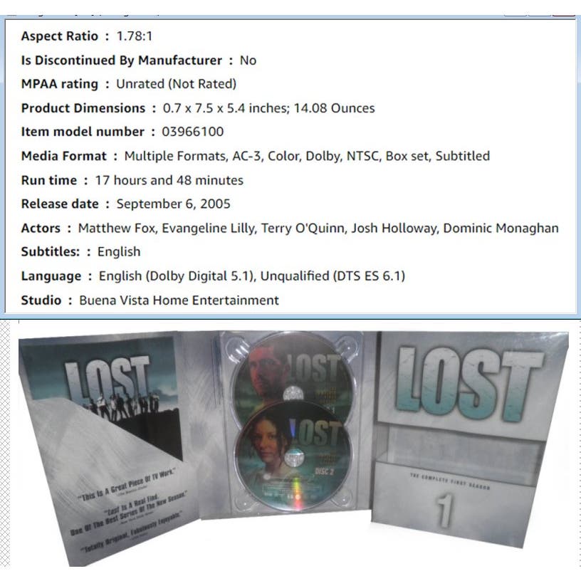 Lost: Season One (7-DVD Set, 2005) Matthew Fox, Evangeline Lilly, Terry O'Quinn