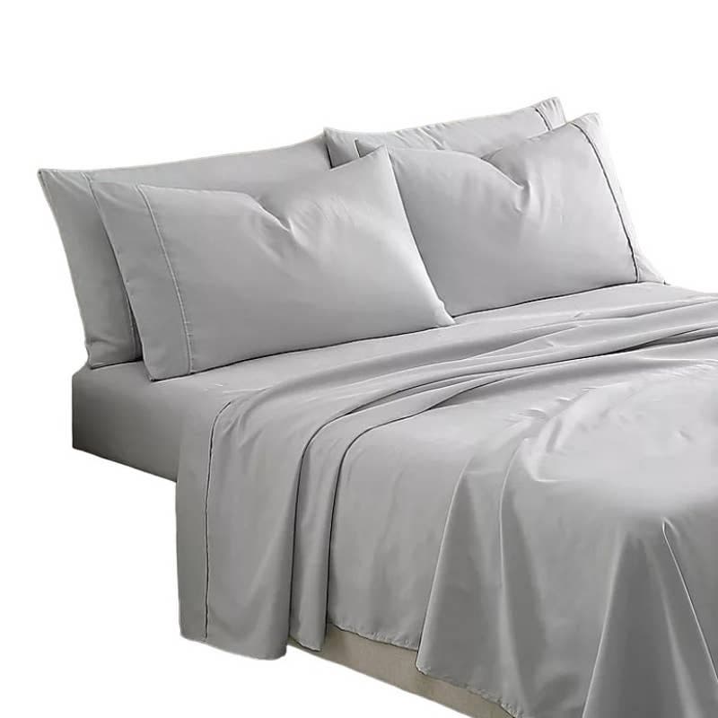 6-PC KING Microfiber Gray / Grey Sheet Set 1 Fitted & Flat & 4 Pillow Cases