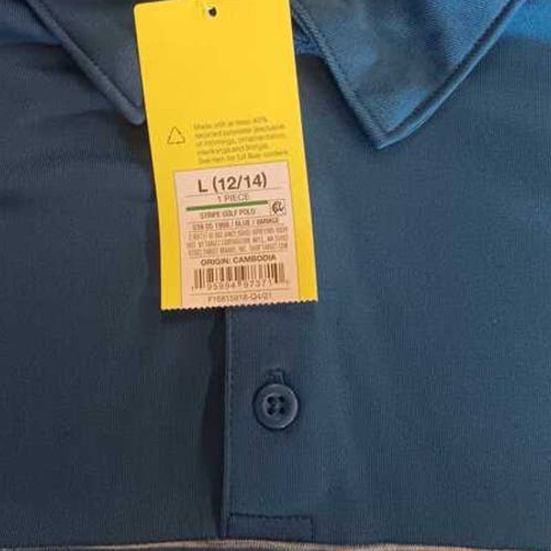 Boys' Large (12/14) Striped Golf Polo Shirt - All in Motion Blue