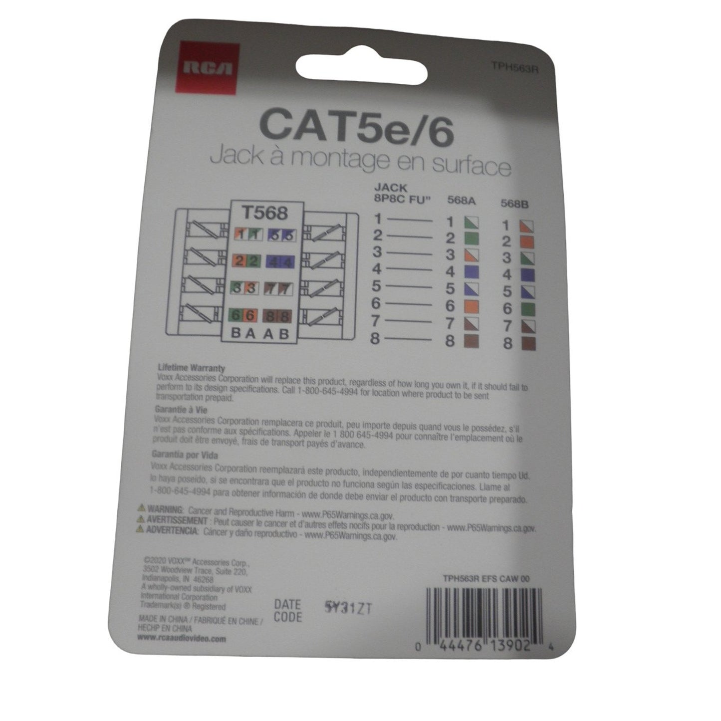 6 x RCA White Surface Mount Jack, Plastic CAT 5E/6 Wall Jack, TPH563R -Free Ship