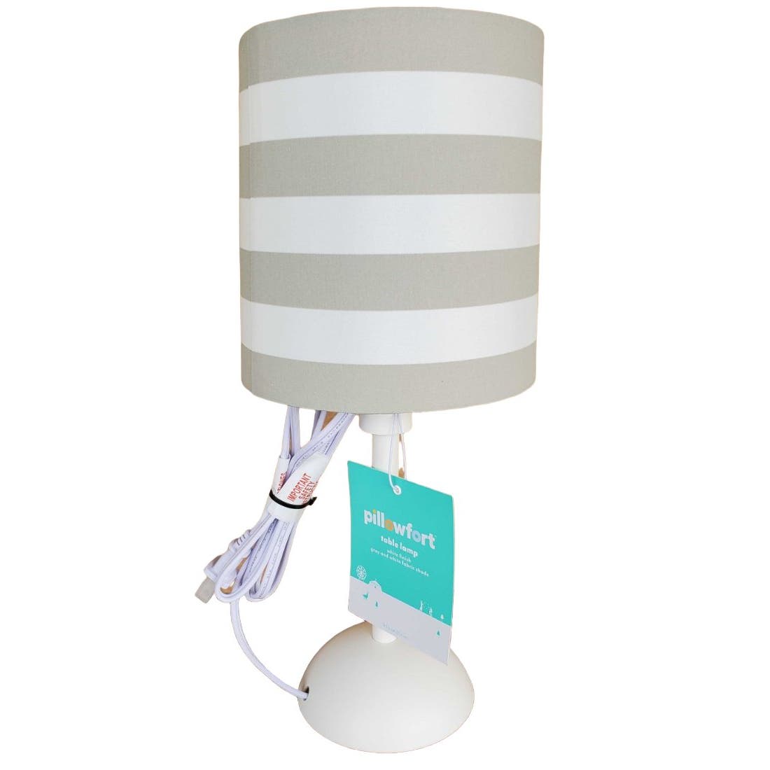 Matching Pair 14.75" Pillowfort Striped Gray Accent Bed/Sofa Side Table Lamps
