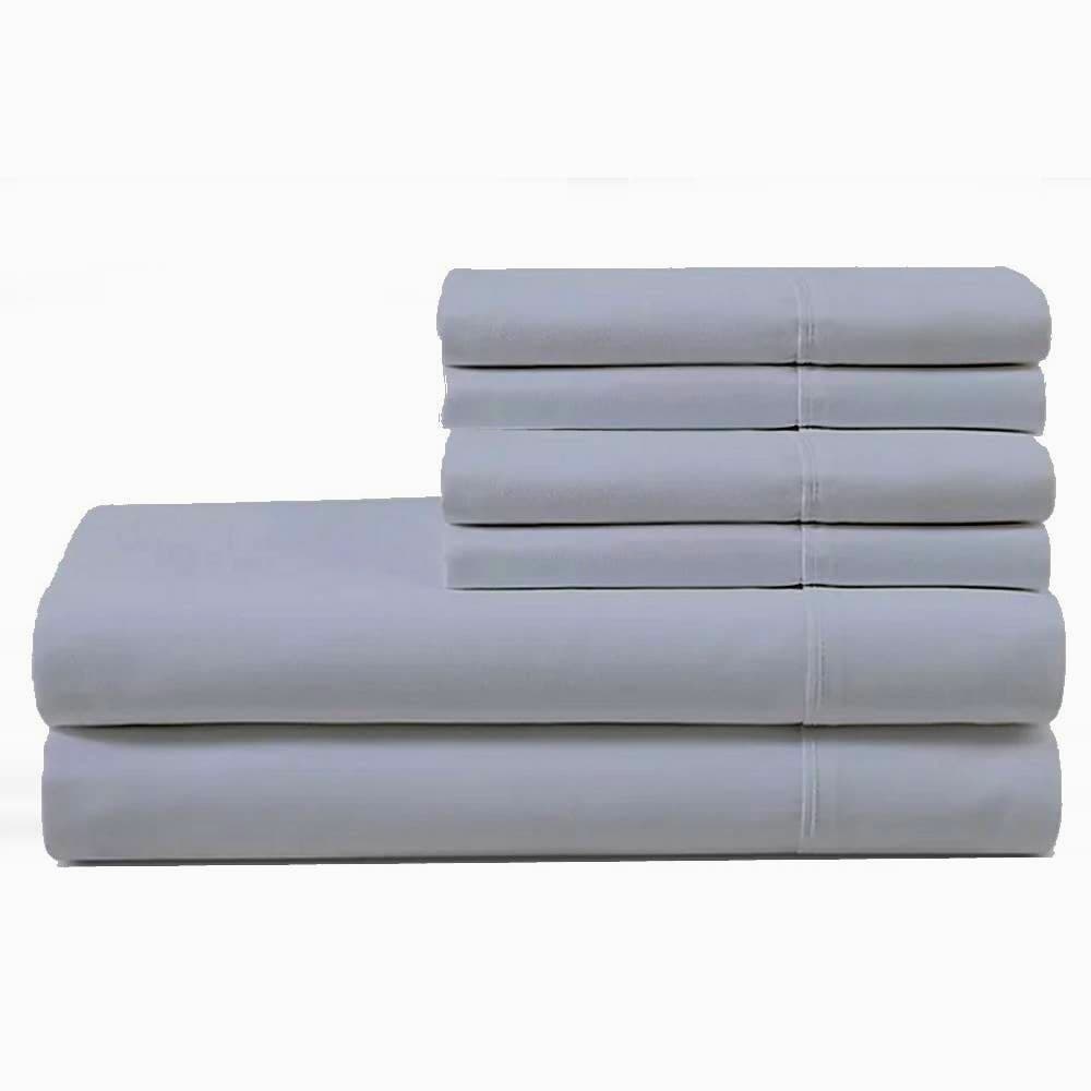 6-PC KING Microfiber Gray / Grey Sheet Set 1 Fitted & Flat & 4 Pillow Cases