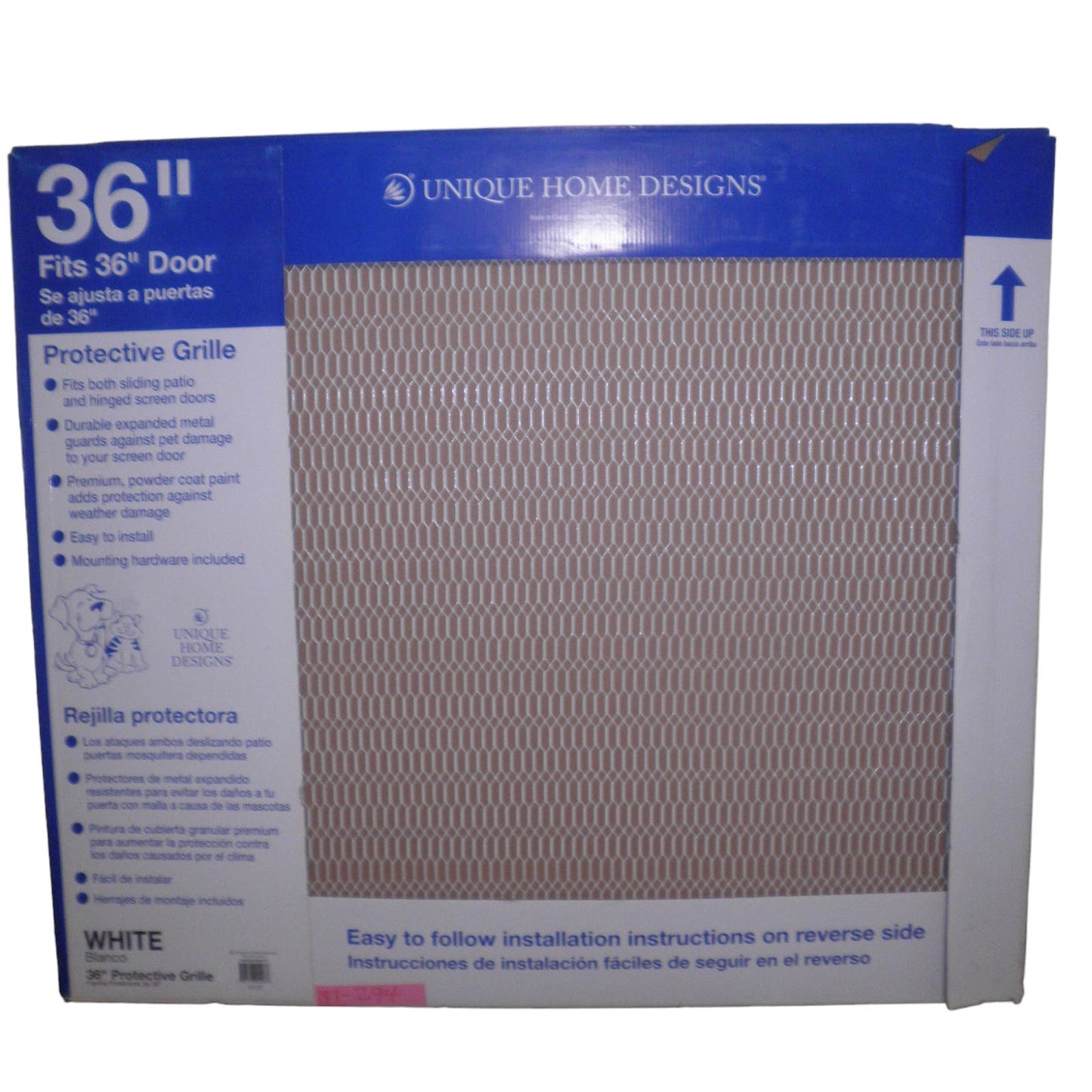 36 in. W x 30 in. H White Steel Pet Grille. Fits Most 36" Hinged & Patio Doors
