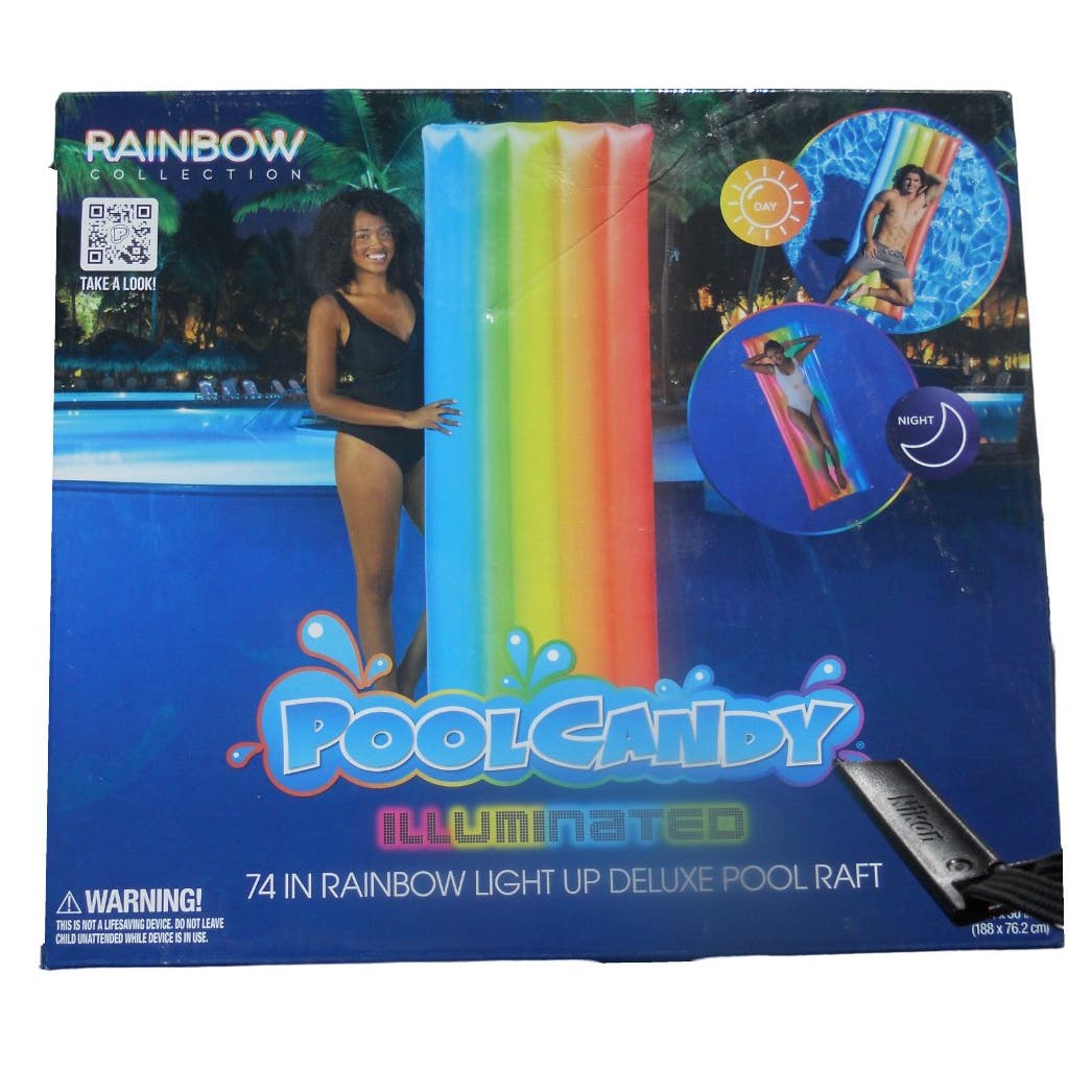 Pool Candy Illuminated 74" Rainbow Light Up Deluxe Pool Raft Float - Free Ship