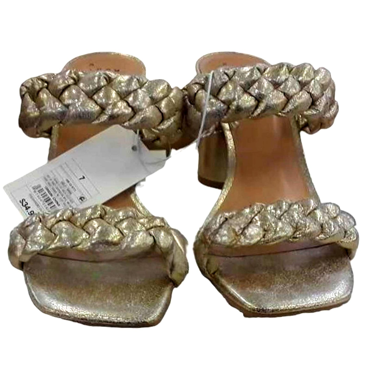Basil Gold Braided Open Toe Cushioned Sandal Heels Size 7 by A NEW DAY