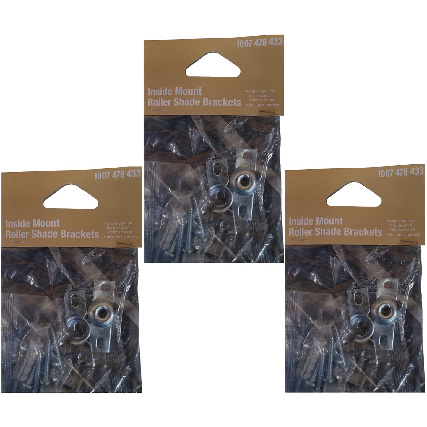 3 Packages- Universal Inside Mount Roller Shade Brackets, NIP, 1007 478 433