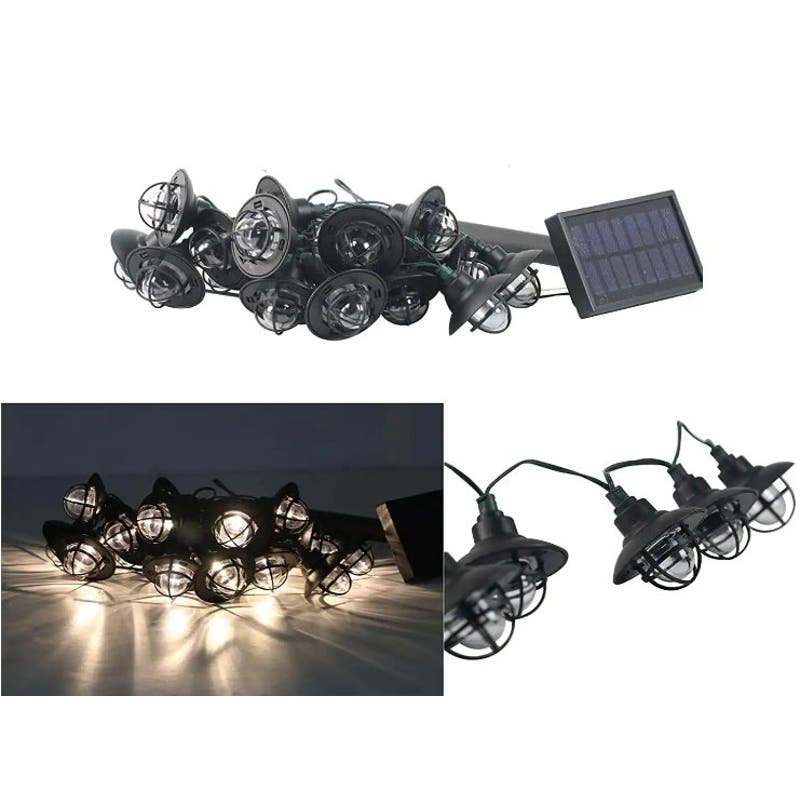 20-Light Solar Black Integrated LED Nautical String Lights, 19.25 Ft.- Free Ship