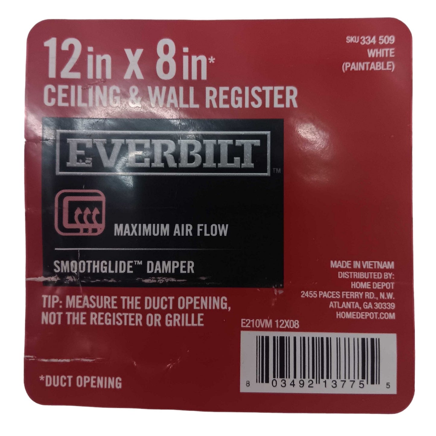 NIP 12 in. x 8 in. 1-Way Steel Adjustable Wall / Ceiling Register, White