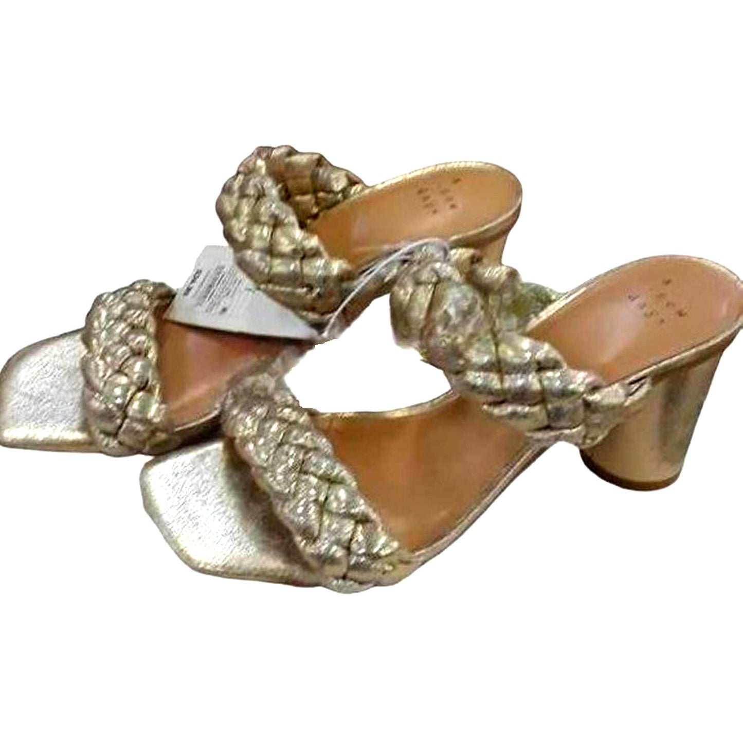 Basil Gold Braided Open Toe Cushioned Sandal Heels Size 7 by A NEW DAY