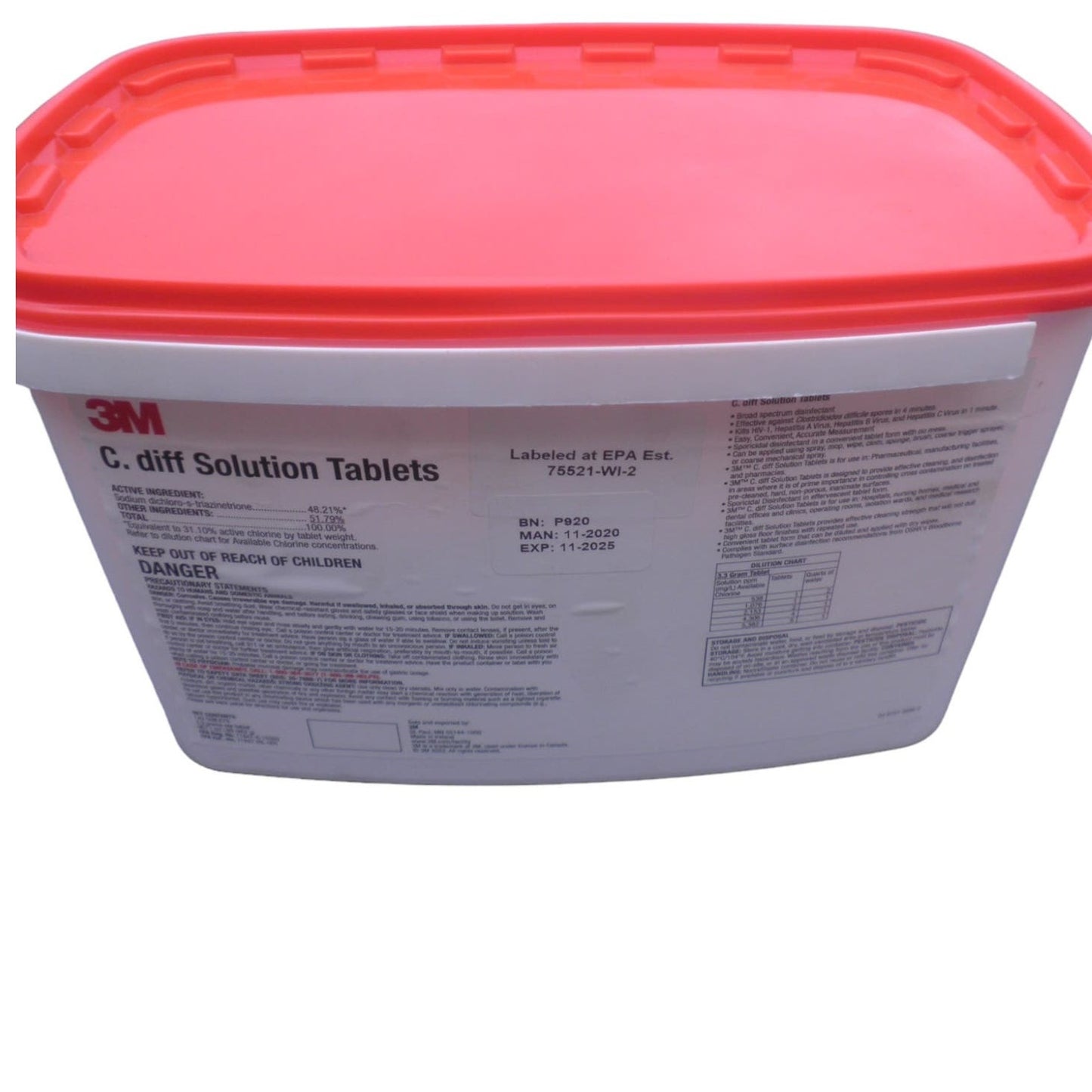 3M C. Diff Solution Tablets, Quart Size, 140 Dissolvable Tablets, EXP 11/2025