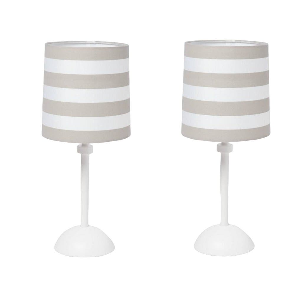 Matching Pair 14.75" Pillowfort Striped Gray Accent Bed/Sofa Side Table Lamps