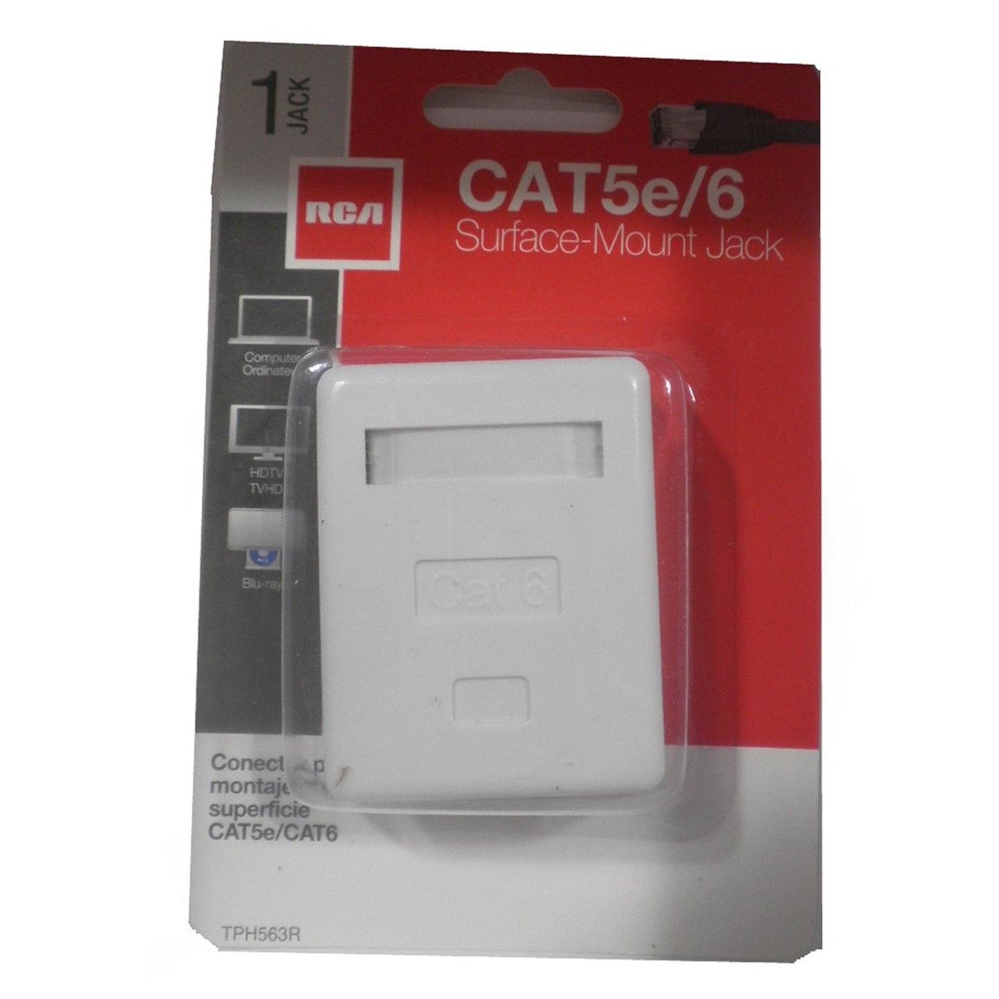 6 x RCA White Surface Mount Jack, Plastic CAT 5E/6 Wall Jack, TPH563R -Free Ship