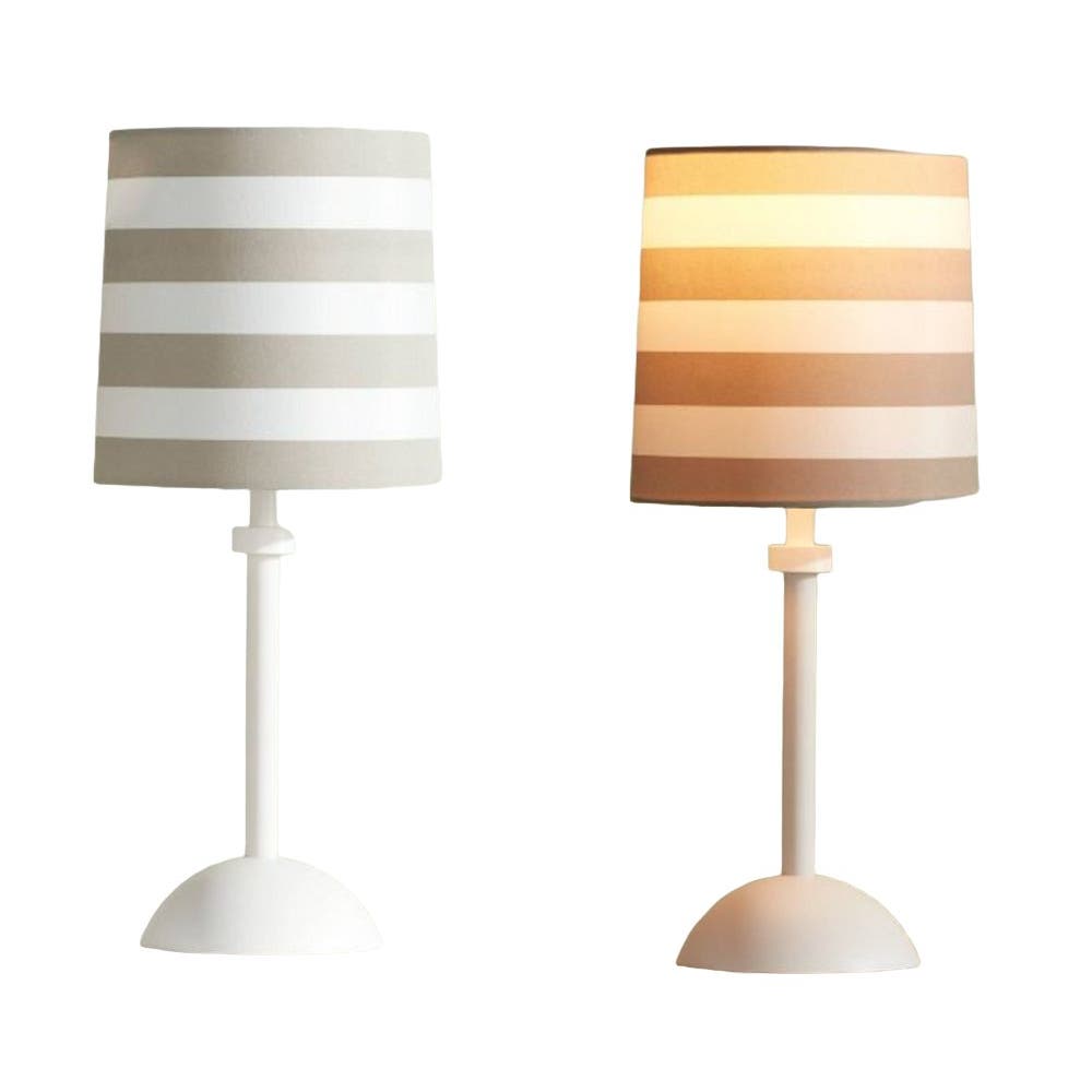 Matching Pair 14.75" Pillowfort Striped Gray Accent Bed/Sofa Side Table Lamps