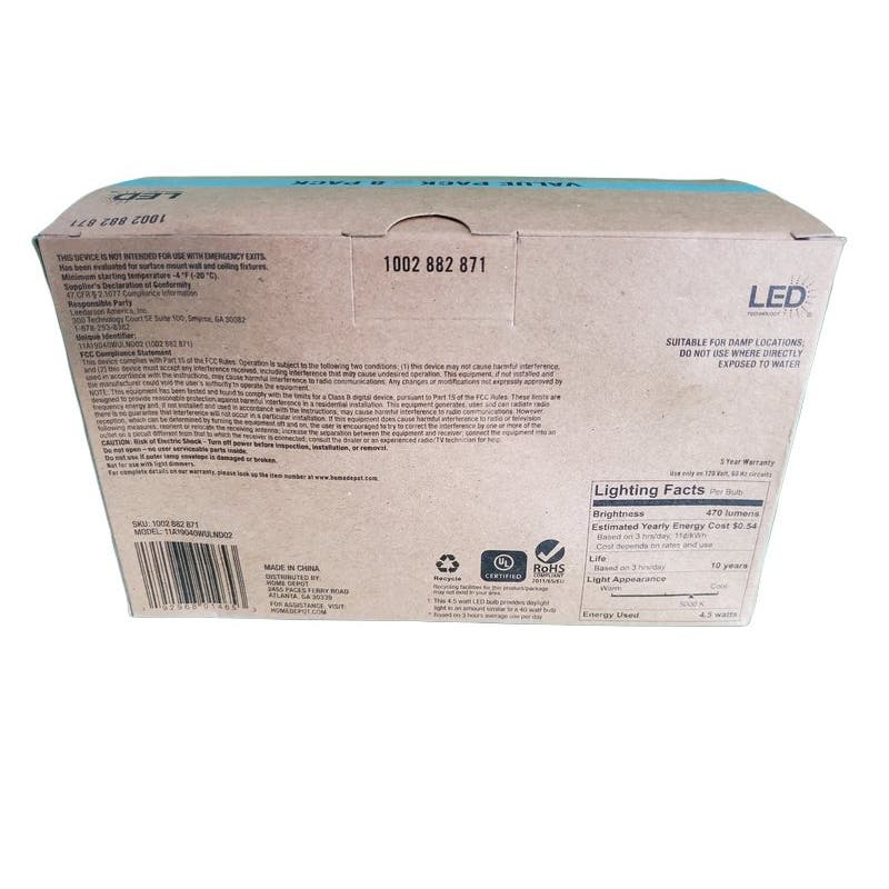 Household A19 4.5=40W Non-Dimmable LED Light Bulb Daylight (8-Pack) -Free Ship