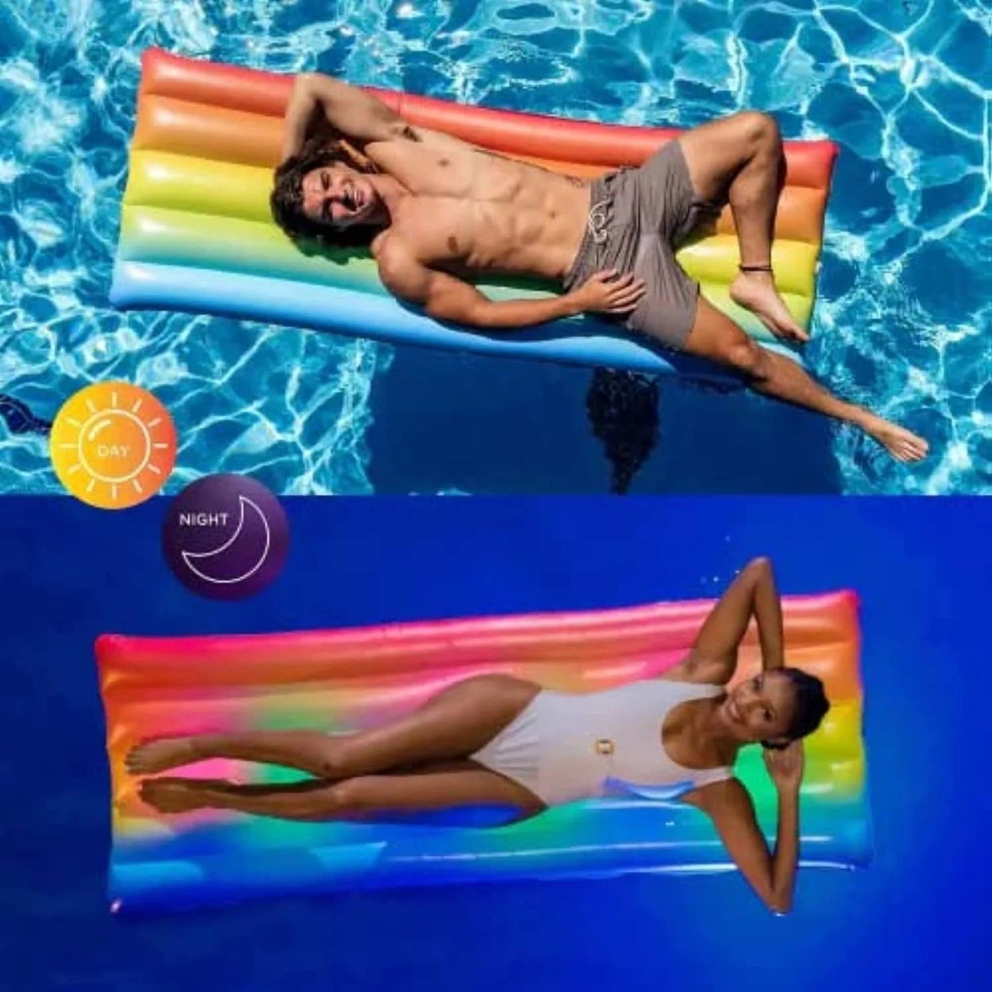 Pool Candy Illuminated 74" Rainbow Light Up Deluxe Pool Raft Float - Free Ship
