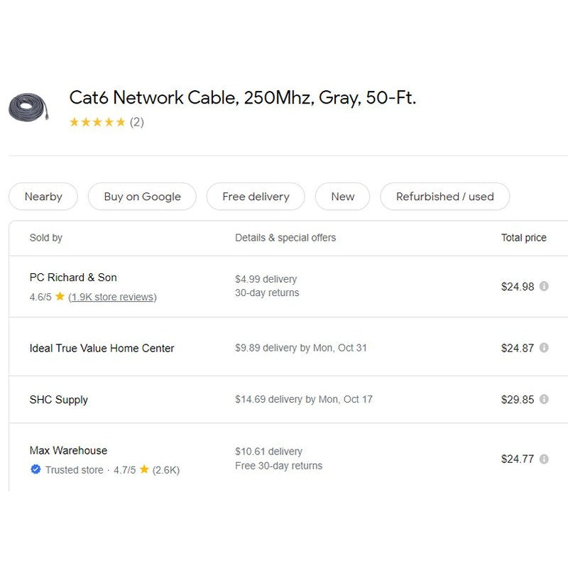RCA 50-Feet Cat6 Network Cable 250Mhz Ethernet Cable, Gray (TPH633R) - Free Ship