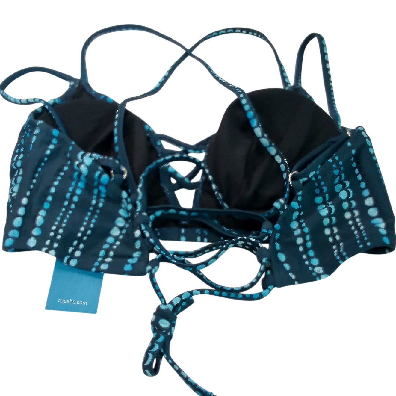 Cupshe Black Teal Striped Lace Up Bikini Top Women’s Small