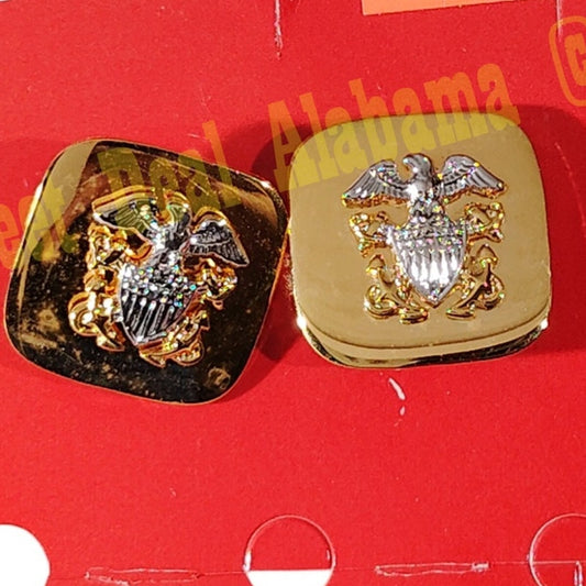 Vanguard Navy Officer Cufflinks, Gold w/ Silver Shield and Eagle, 3/4" x 3/4"