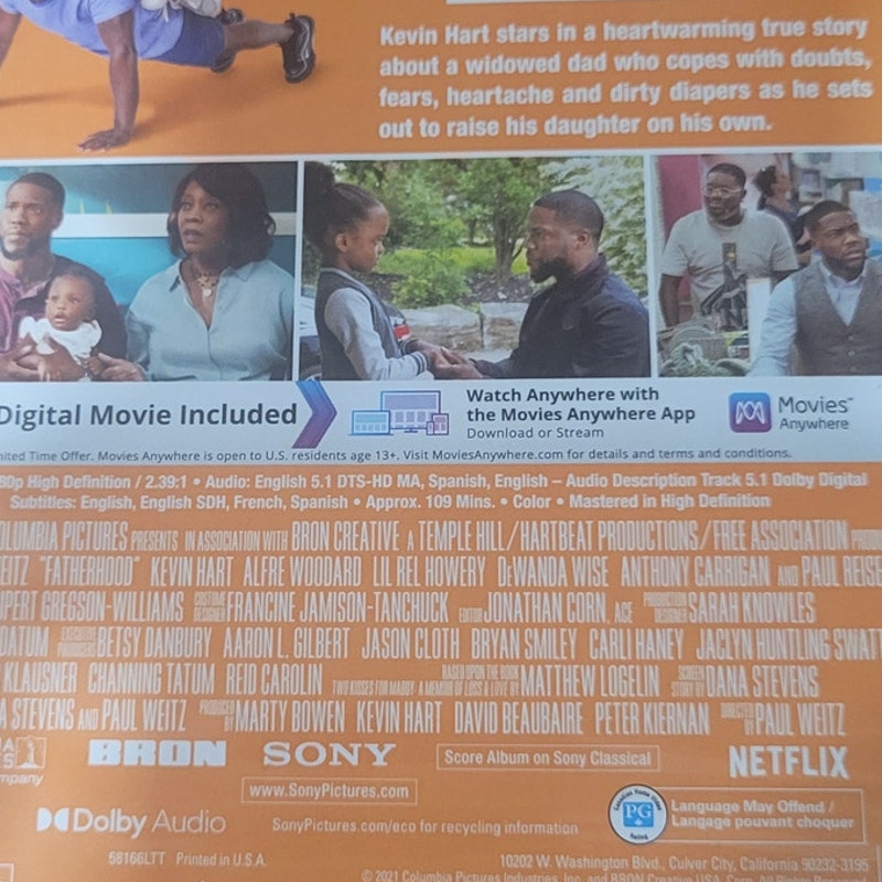 Fatherhood Blu-ray + Digital 2021 Drama Comedy Movie Kevin Hart Single Dad Story