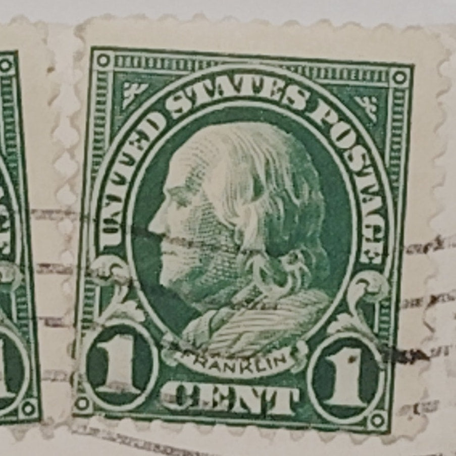 1925 Franklin 1¢ Stamps Lot of 2 Used w/ Oxford OH Postmark w/ Envelope & Letter