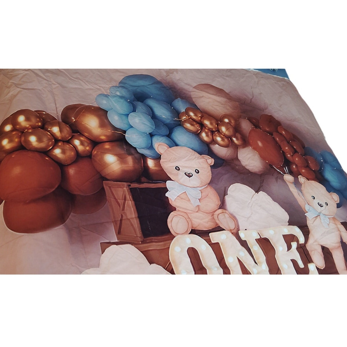 1st Birthday Backdrop Teddy Bear Balloon Theme Vinyl Cotton 7x5FT