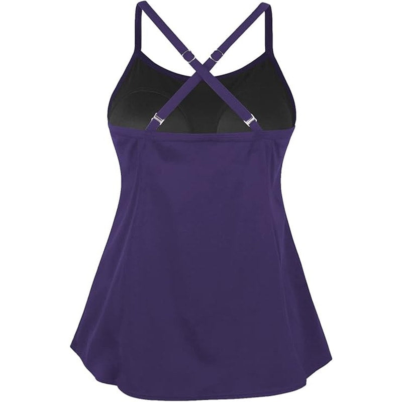 JINXUEER Flowy Crossback Tankini Top Modest Swimwear, Purple, Size 14, Top Only
