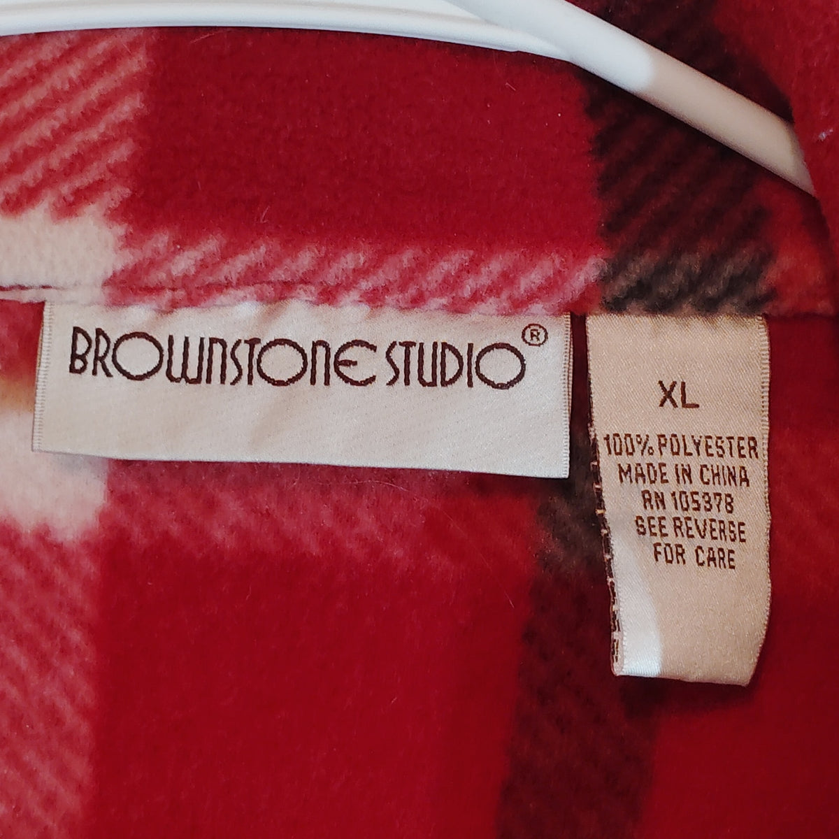 Brownstone Studio Red Plaid Flannel Shirt Jacket XL Womens Fleece Button-Up