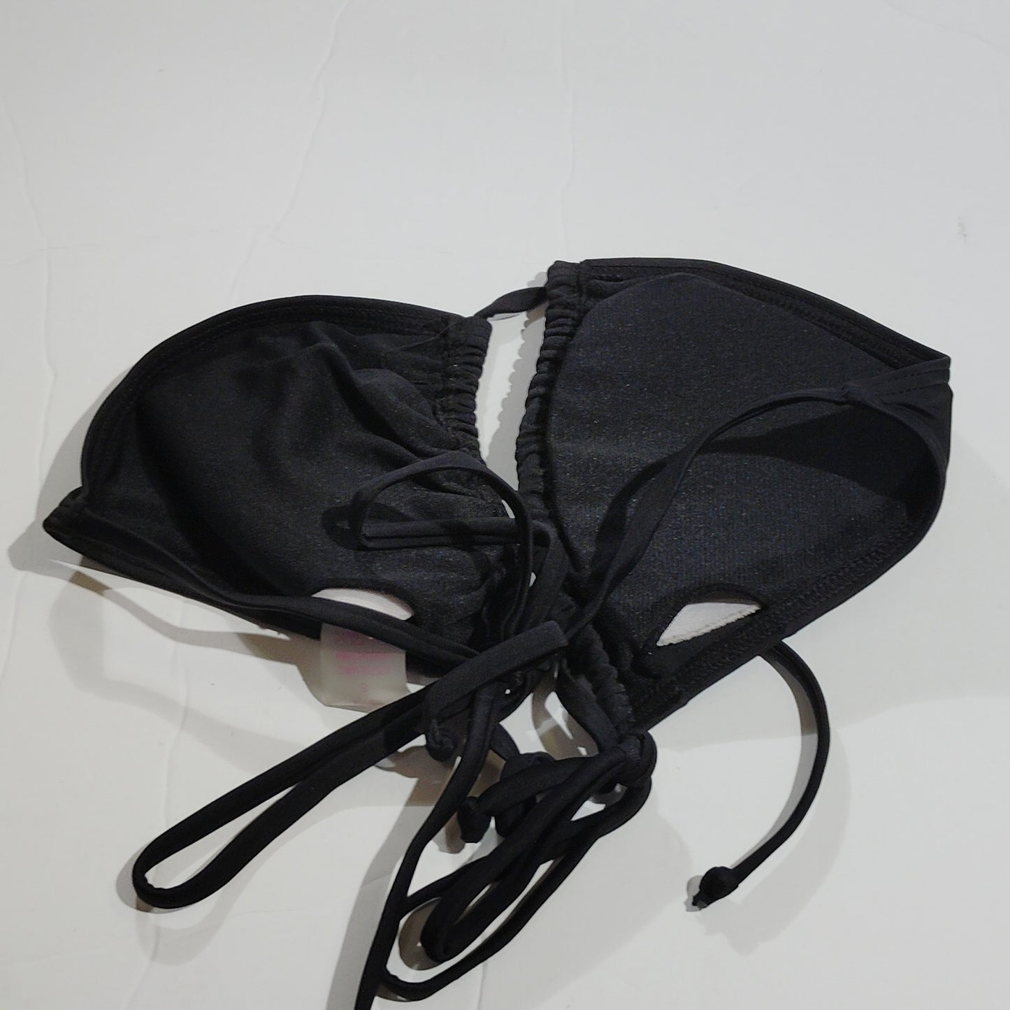 Triangle Bikini Top – Spaghetti Strap String Halter – Push‑Up Padded – Black – S