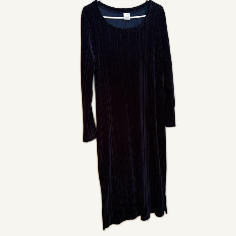 AVON Navy Velvet Dress & Peacock Feather Print Open Front Cover Up Set - L/XL
