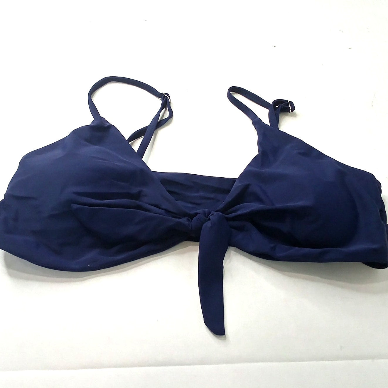 Blooming Jelly Dark Blue Tie Front Bikini Top Scoop V Neck Spaghetti Strap L
