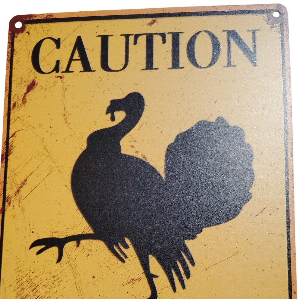 Retro Tin Sign “CAUTION – TURKEY XING”, 12x8 Vintage Metal Road Crossing Plaque