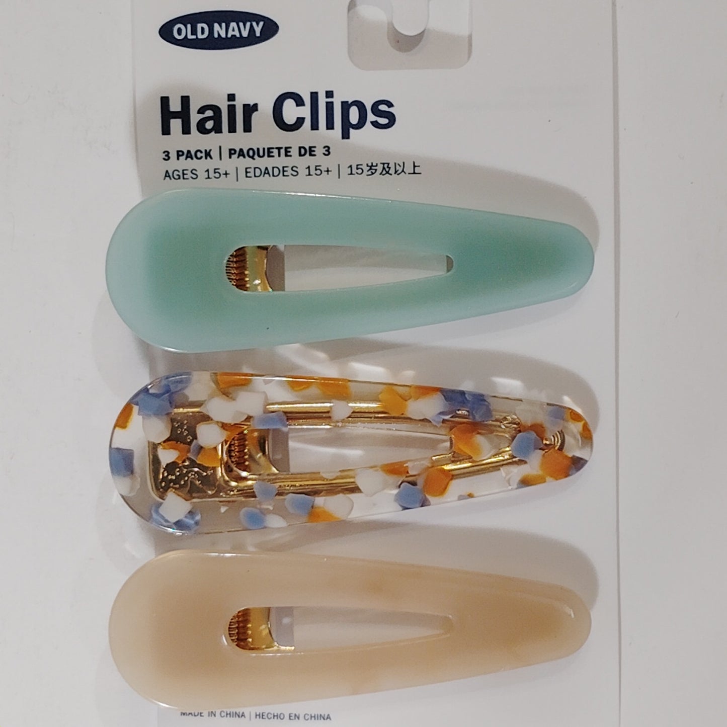 Old Navy Hair Clips – 2 Matching 3-Packs, Teardrop Style, Mint, Beige, Confetti