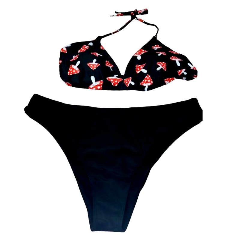 SOLY HUX Halter Triangle Bikini 2-Piece Swimsuit, Black Mushroom 3XL 48"B 53.5"W