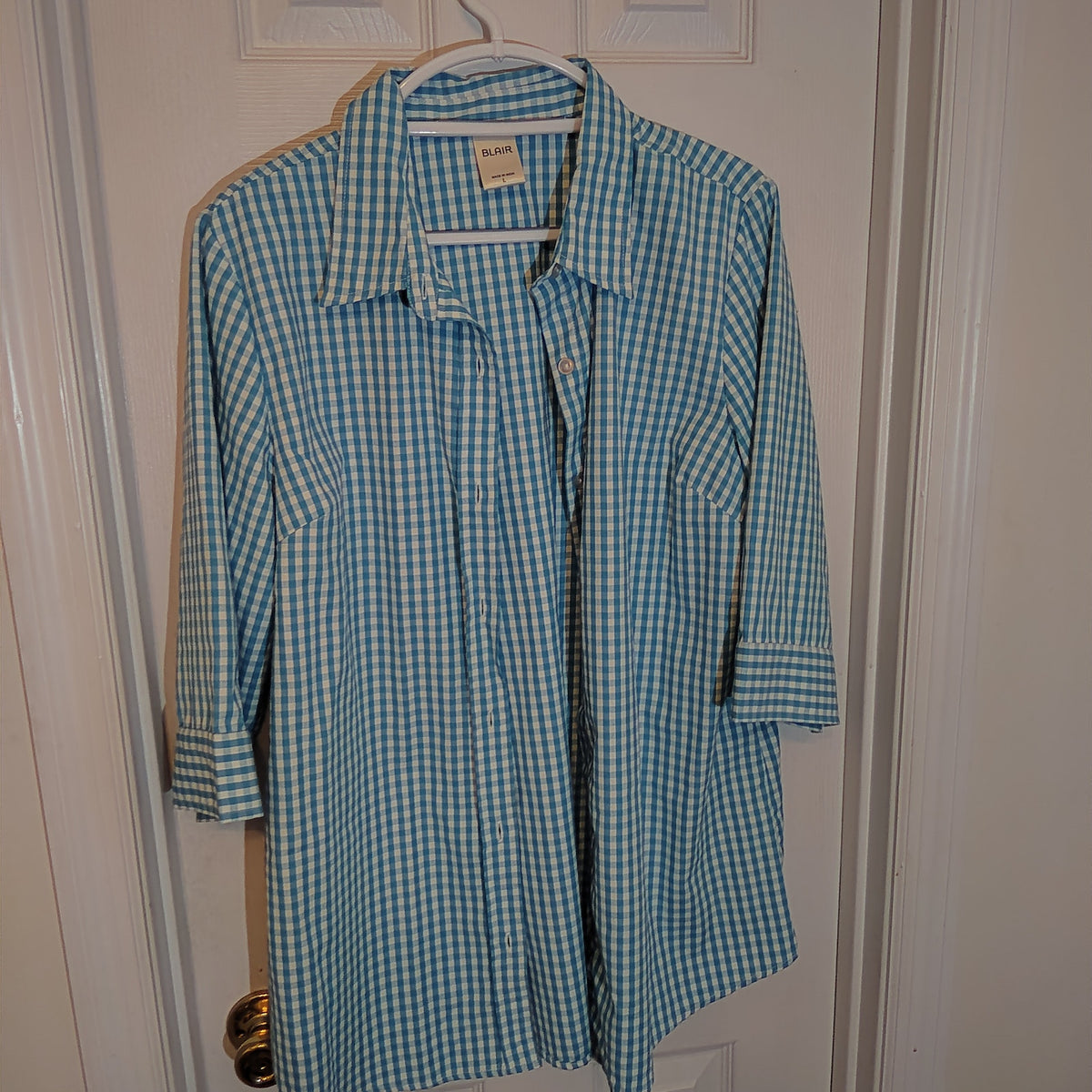 Blair Turquoise Gingham Tunic Shirt & Teal Tank Set Women’s Large Estate Outfit