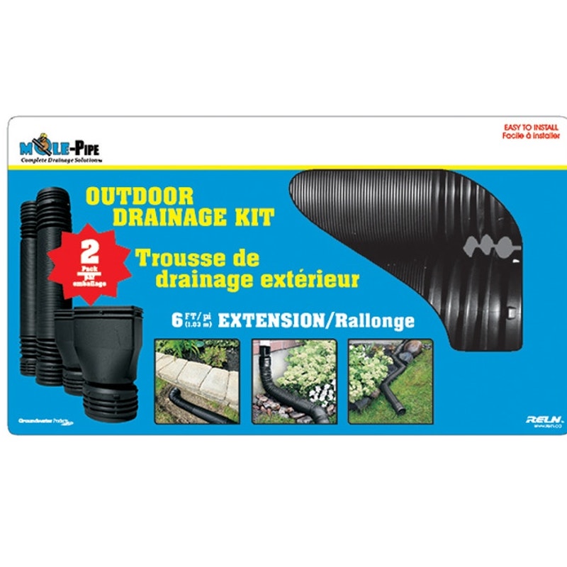 Mole-Pipe 4" x 6ft Solid Drain Pipe 2-Pack HDPE Flexible with Downspout Adapter