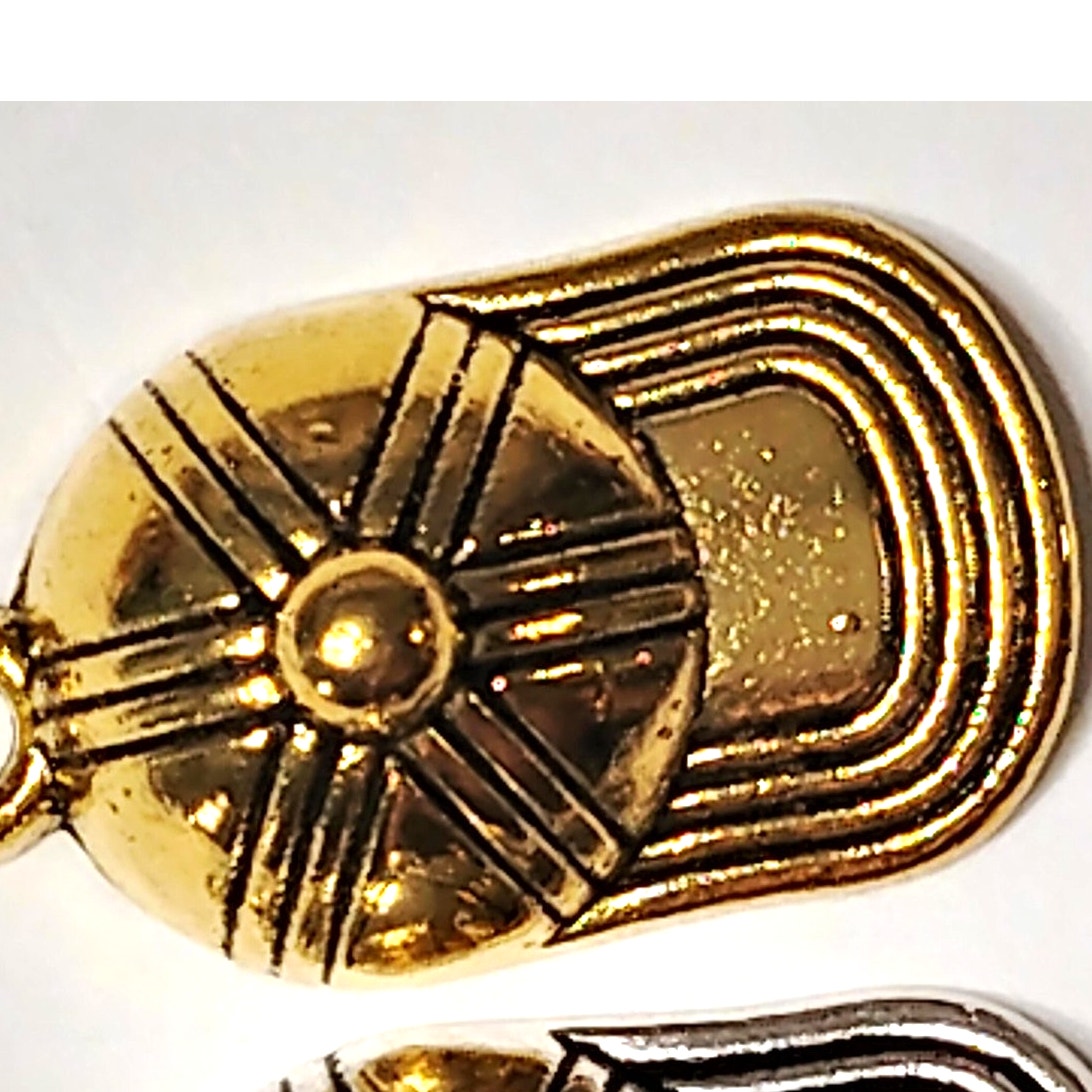 Baseball Cap Charms Set of 2 Patinated Gold & Silver Detailed Hat Pendants 5/8"