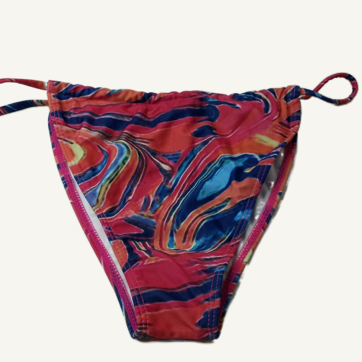 Women's Multicolor Marble Print Side-Tie Bikini Bottom XL Pink Swimwear