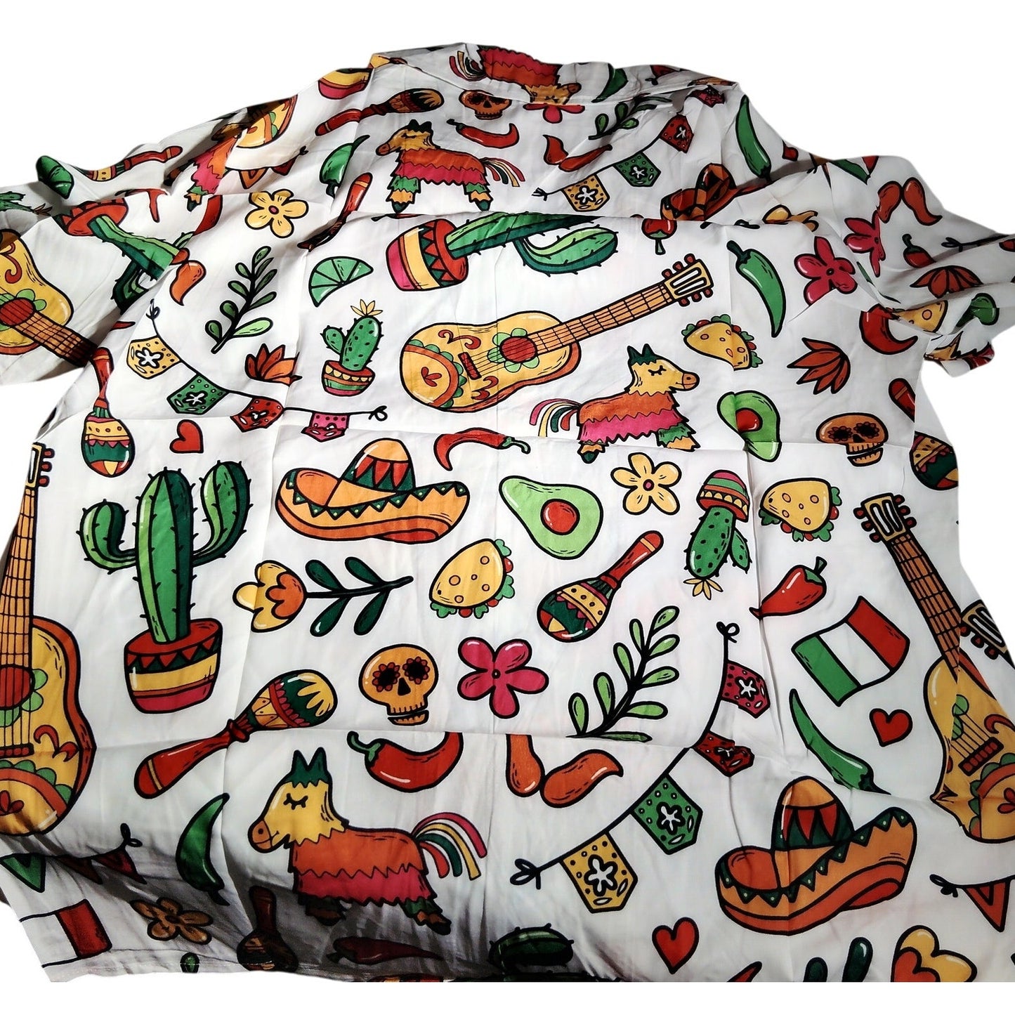 Mens Mexican Fiesta Hawaiian Shirt Taco Chili Sombrero Print Button Up Medium