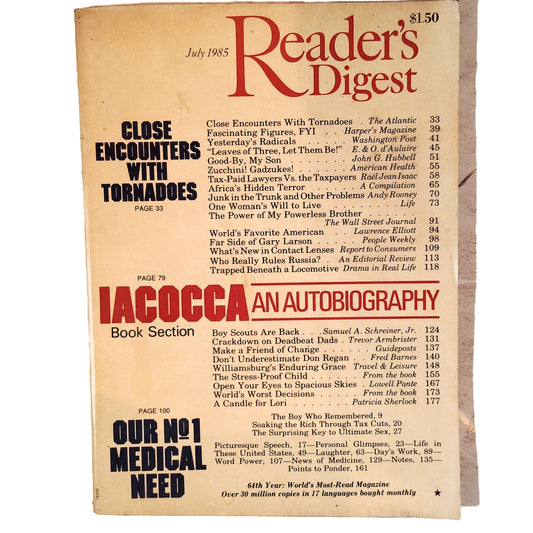 Reader's Digest July 1985 Vintage Magazine Iacocca & Far Side Gary Larson