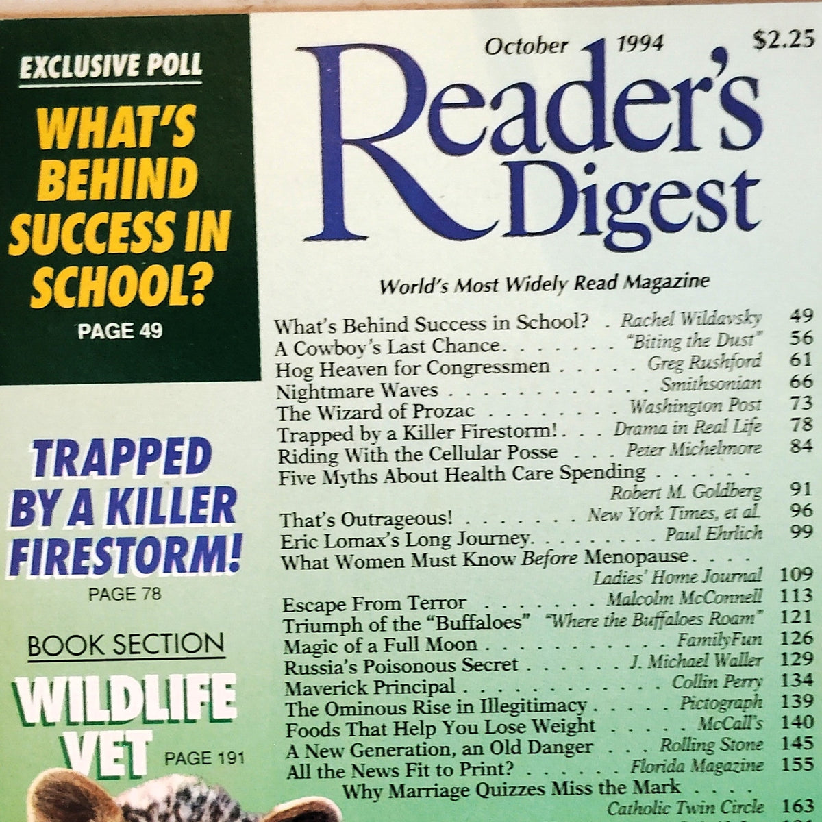 Reader's Digest Magazine October 1994 Vintage 73rd Year Issue Collectible