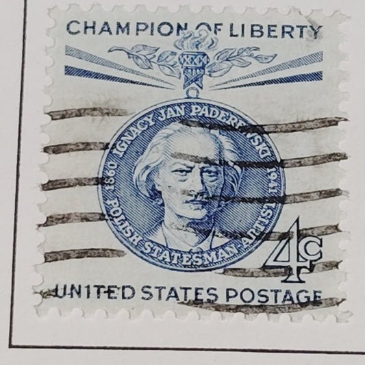 1960 Scott #1166 – 4¢ Ignacy Jan Paderewski / Champions of Liberty – Canceled