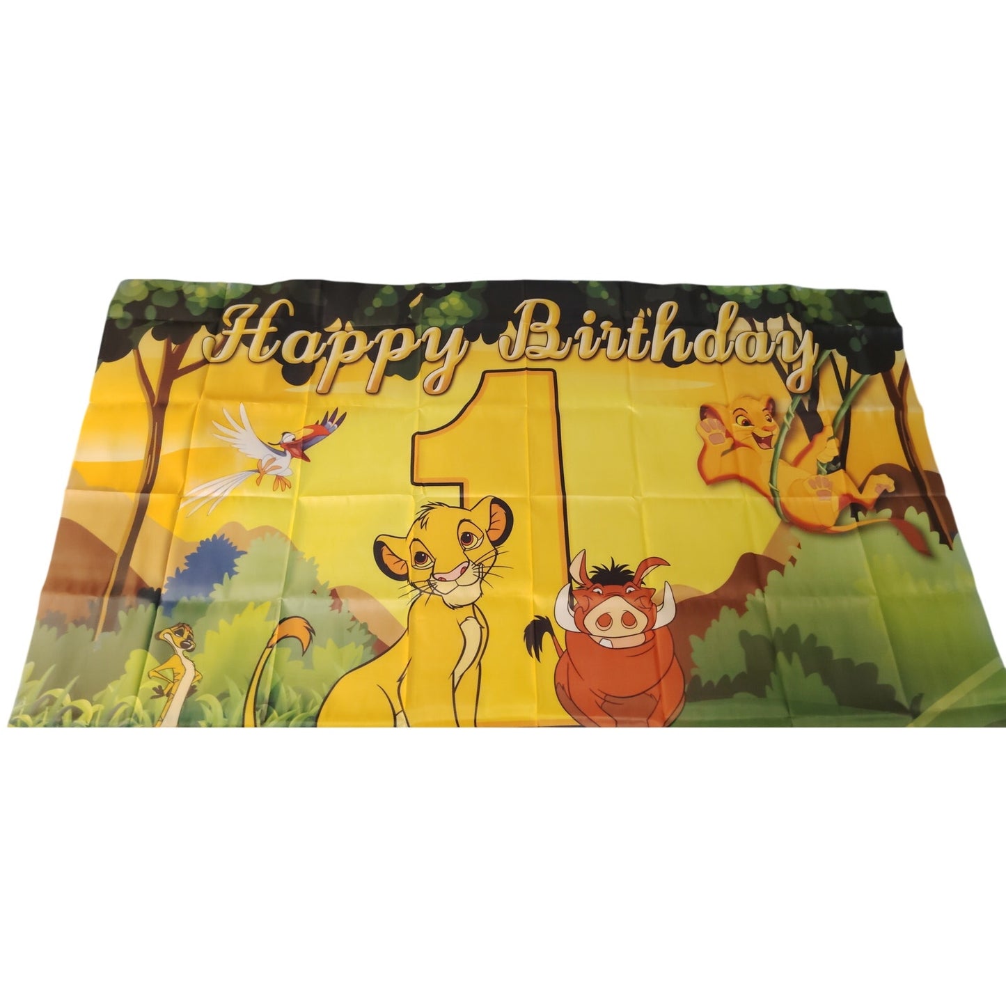 First Birthday Backdrop 3' x 5' w/ Lion Cub, Meerkat, Warthog, and Hornbill