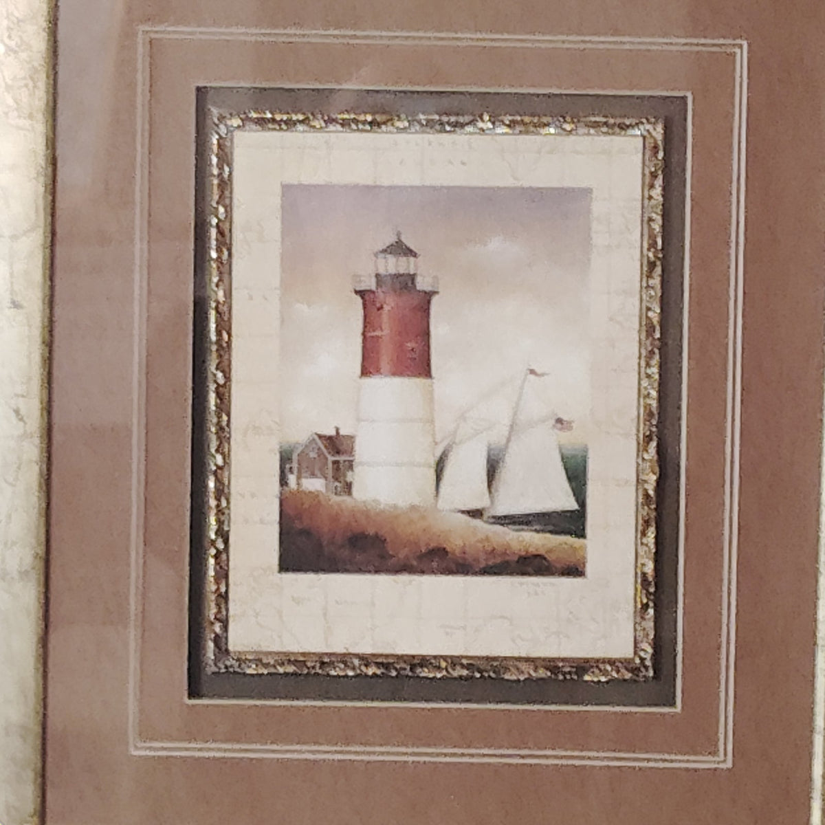 David Carter Brown Schooner Bay Framed Nautical Art Print Lighthouse Coastal