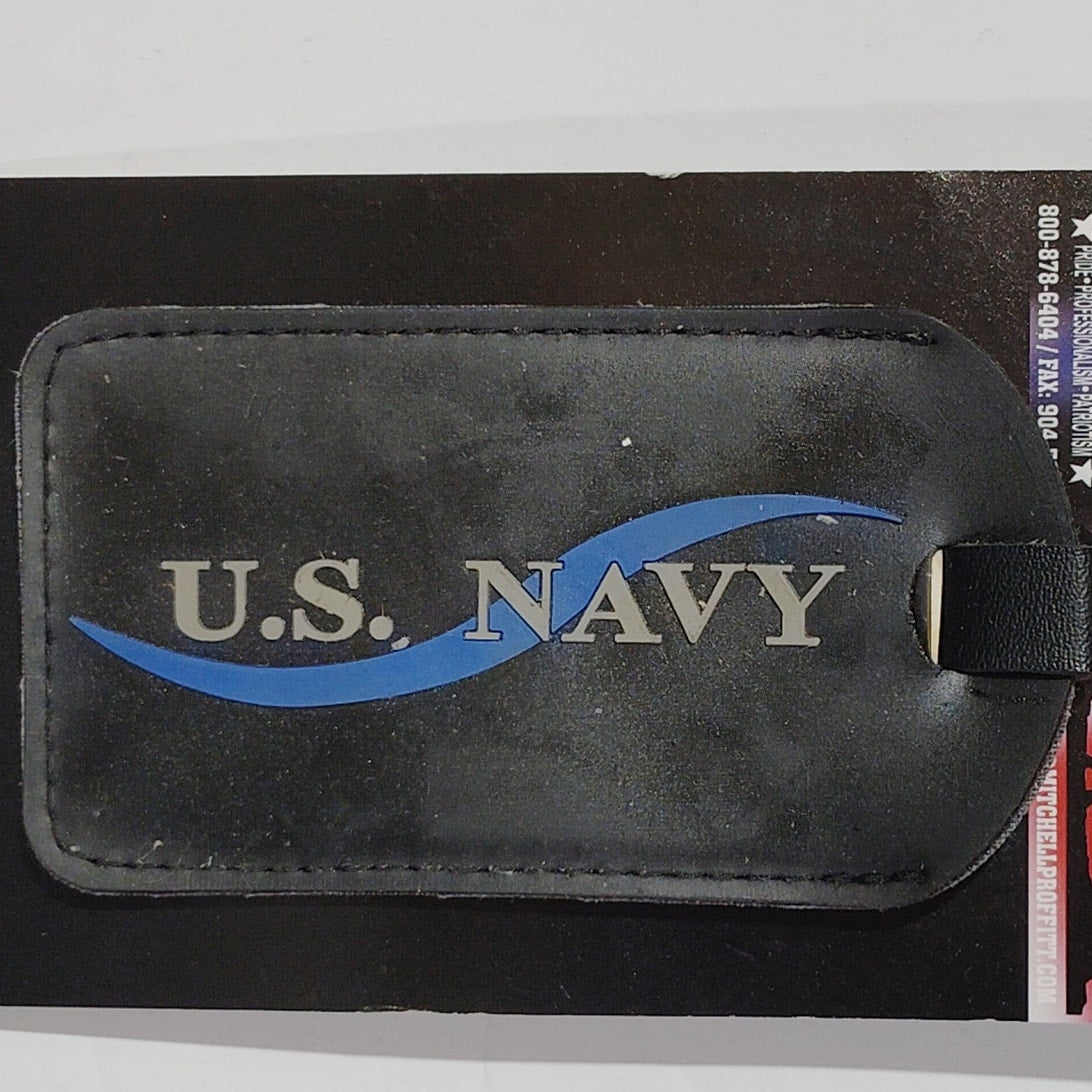 U.S. Navy Luggage Tag – 4-3/8" x 2-1/2"  Black Vinyl – Travel ID, Blue Wave