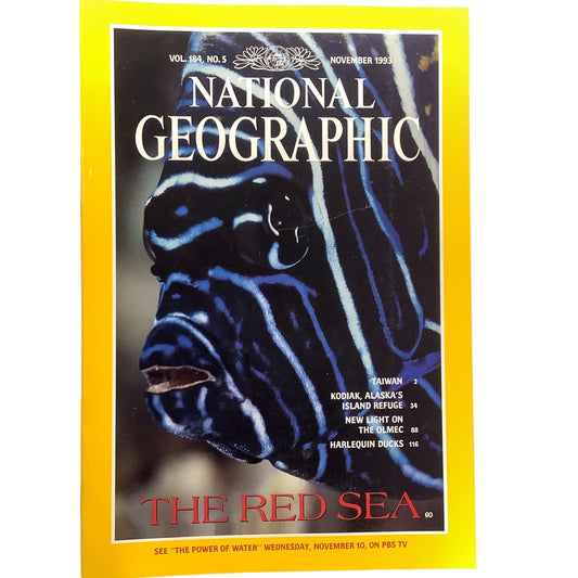 National Geographic Nov. 1993 -Red Sea, Alaska, Olmec, Taiwan, Harlequin Ducks
