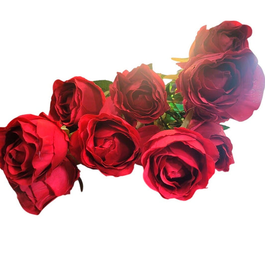 10pcs Red Roses Artificial Flowers Long Stem – Silk Petals, Realistic Look
