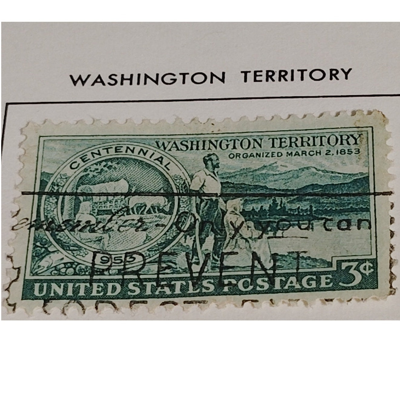 1953 3¢ Washington Territory Centennial Stamp – Scott 1019 – Pioneer Scene