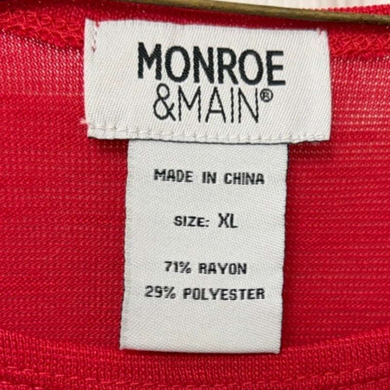 Monroe & Main Women's Red Lightweight Boatneck Knit Top XL Slub Knit