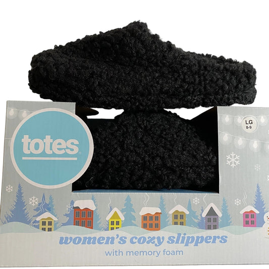 Totes Women's Cozy Slippers, Memory Foam Slippers, Size L (8-9) , Black #34544