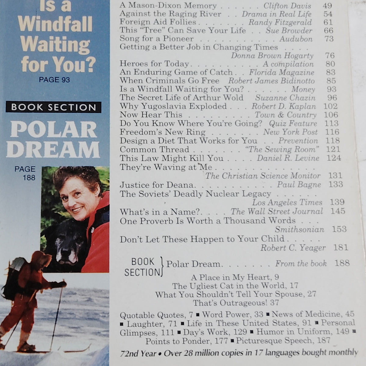 Reader's Digest March 1993 Vintage Magazine - Polar Dream Back Issue
